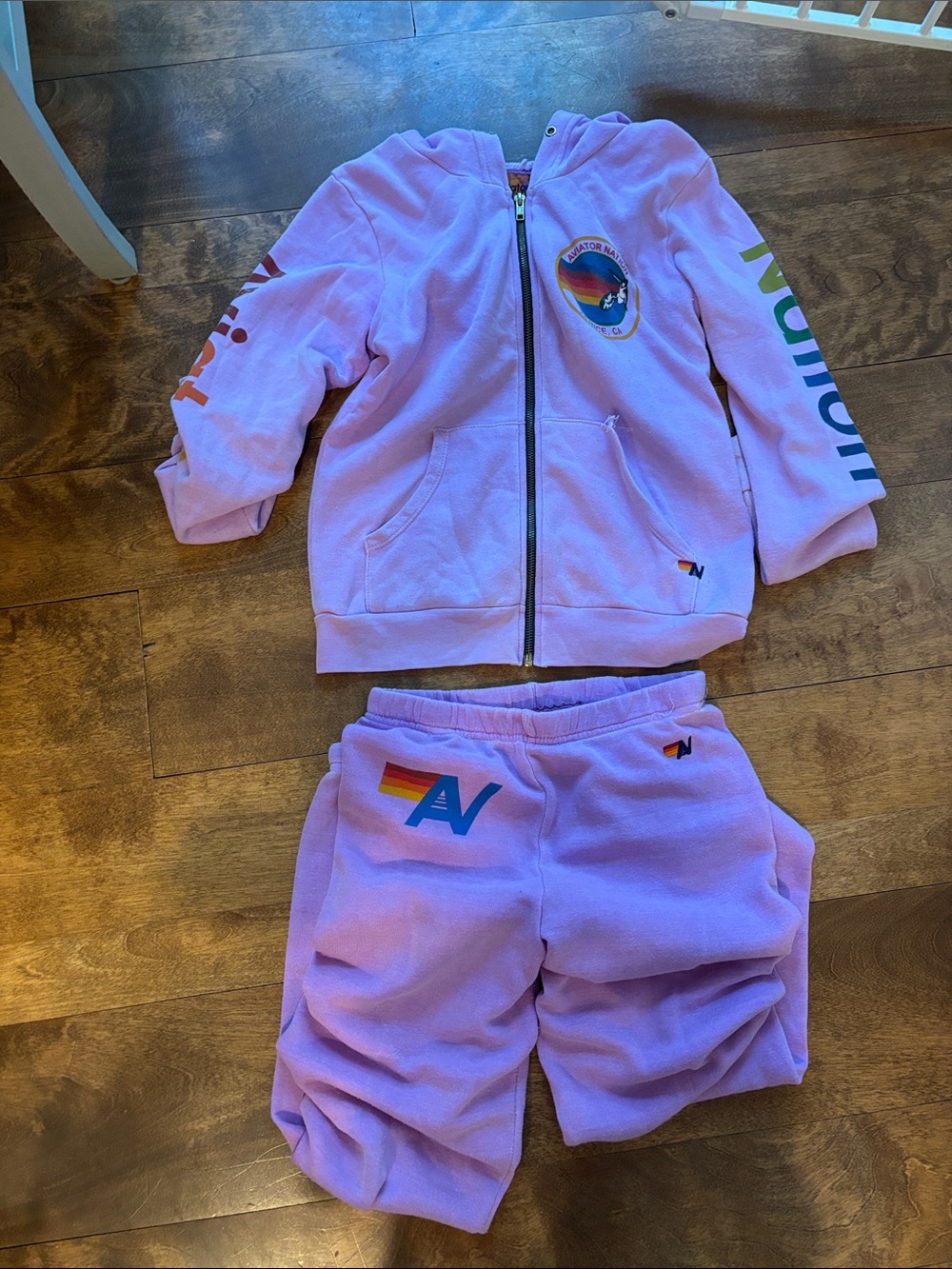 Aviator Nation Kids Lavender Zip Hoodie & Jogger Set with Rainbow Accents